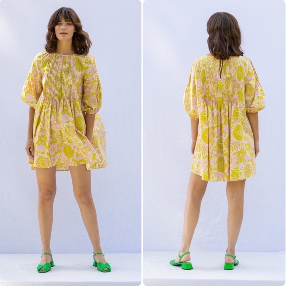 Anthropologie WHIT Pintuck Dress Ashbury Floral Organic Cotton Size M